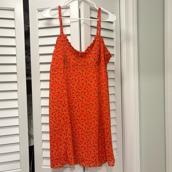 Wild Fable Chiffon Slip Dress Vibrant Orange Floral Size Large Y2K Coquette - Picture 4 of 6